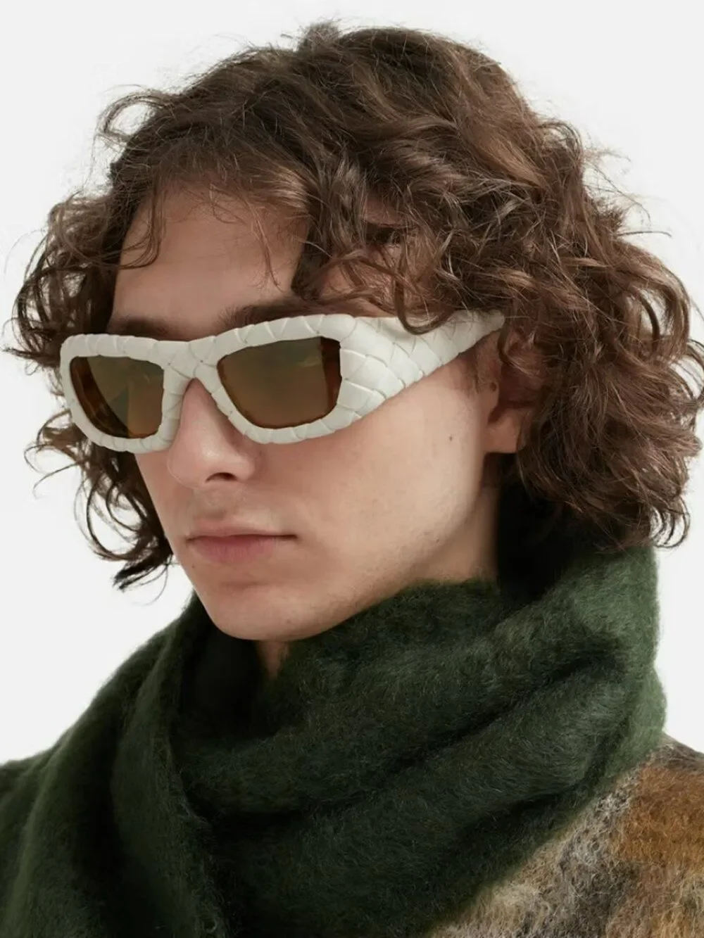 Bottega Veneta Men Sunglasses Pattern Chalk White Brown Rectangle BV1303S 006